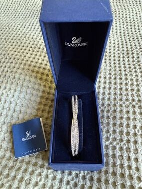 Swarovski Silver Crystal Crossover Bangle with clasp